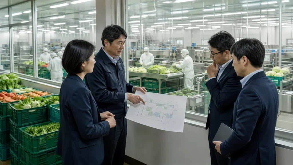 はなまる青果 復興支援ファンド M&A事例を象徴する岡山の青果加工工場と地域金融の協議風景