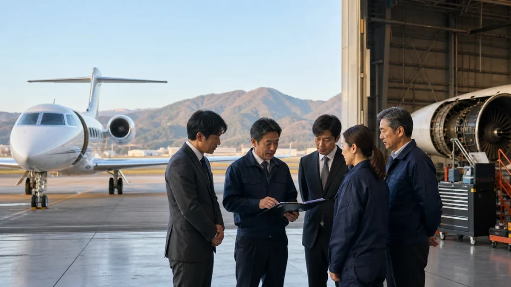 双日 ジャプコン・岡山航空 M&A事例を象徴する岡山の格納庫とビジネスジェット