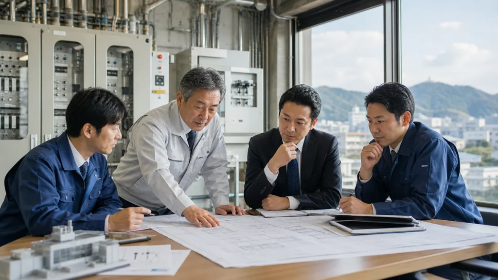 電気・設備工事会社M&Aで岡山の受注基盤を承継する電気設備工事現場の実務イメージ