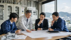 電気・設備工事会社M&Aで岡山の受注基盤を承継する電気設備工事現場の実務イメージ