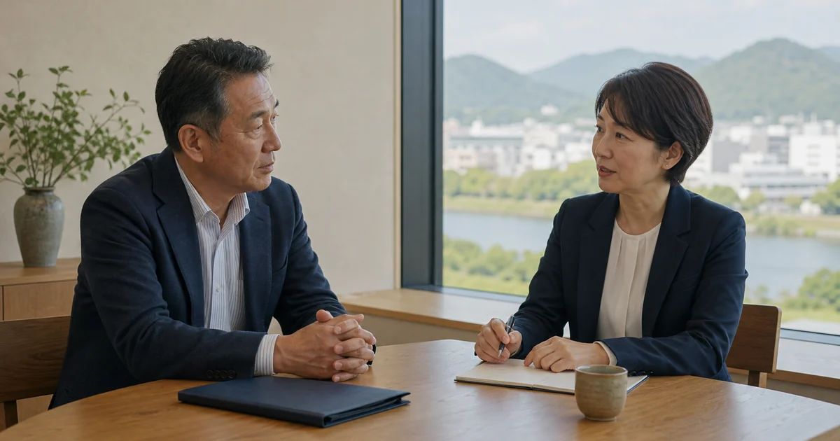 岡山の企業経営者がM&Aアドバイザーに相談する様子を表したイメージ